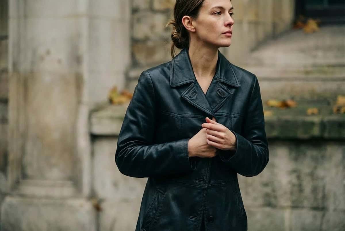 woman-showcasing-a-leather-coat woman wearing a leather coat